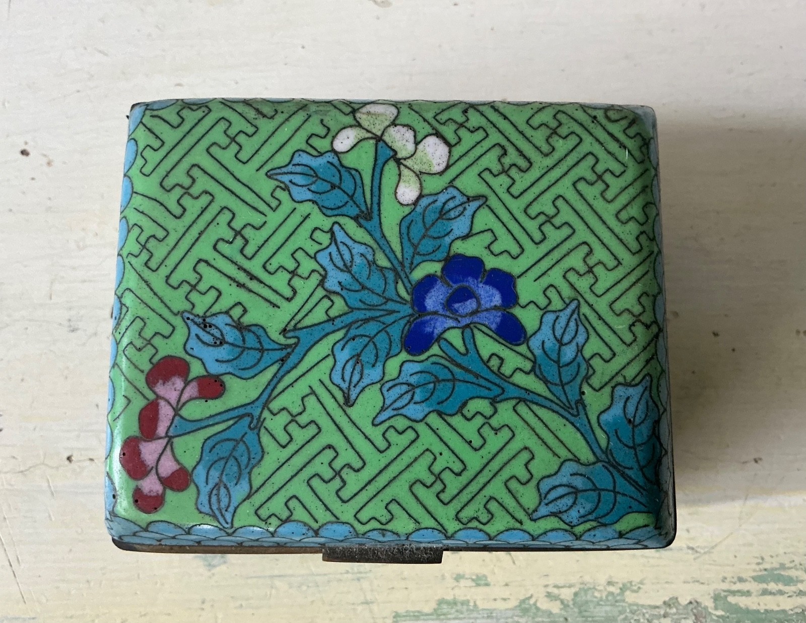 Antique Chinese Cloisonné Enamel Box 3.75