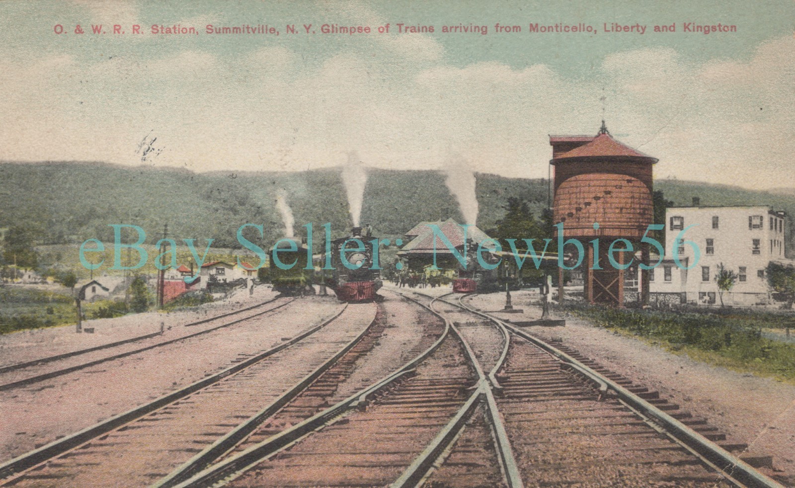 Summitville NY - O&W RAILROAD STATION & WATER TOWER - Postcard Catskills