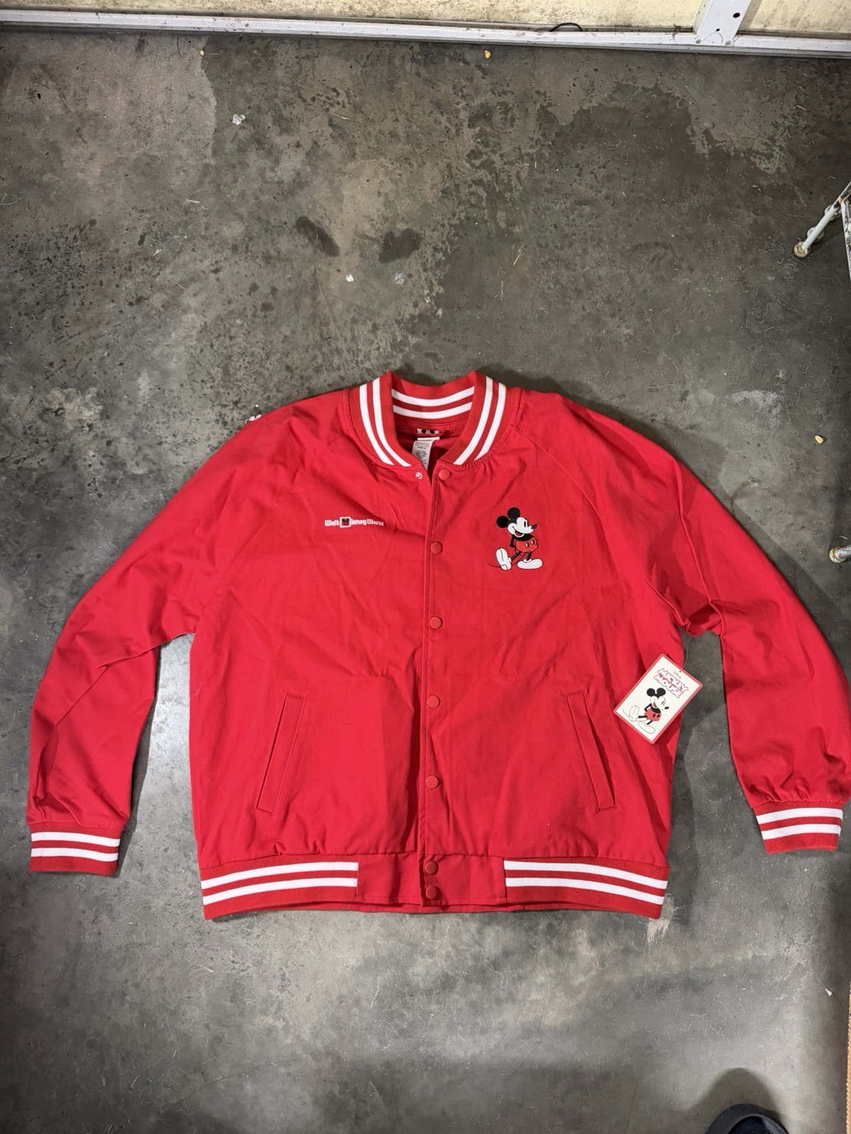 Disney Mickey Mouse Varsity Bomber Jacket Bright Red White Size XL NWT