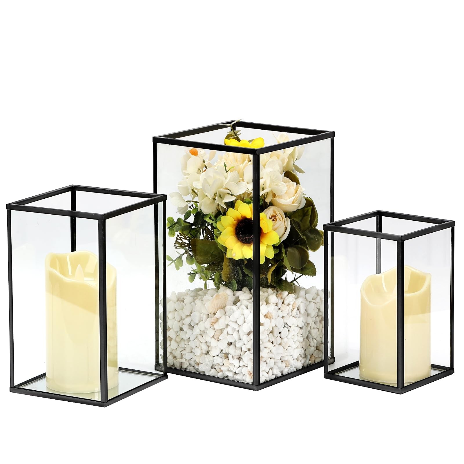 PHOSPHOR Hurricane Glass Candle Holder Set of 3 Pieces Black Black-3