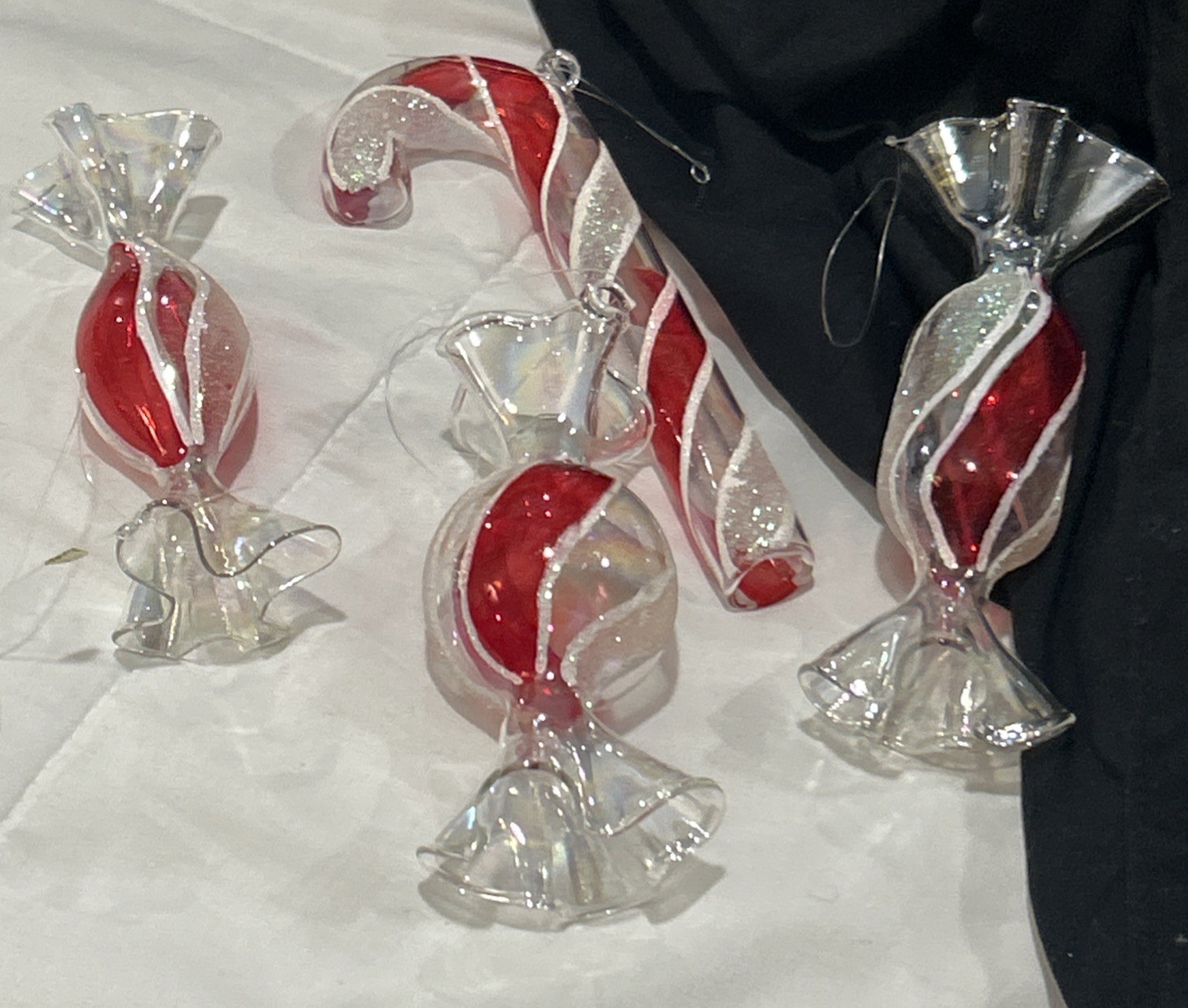 Lot of 4 Vintage Murano Style Hand Blown Art Glass Wrapped Candy Ornaments