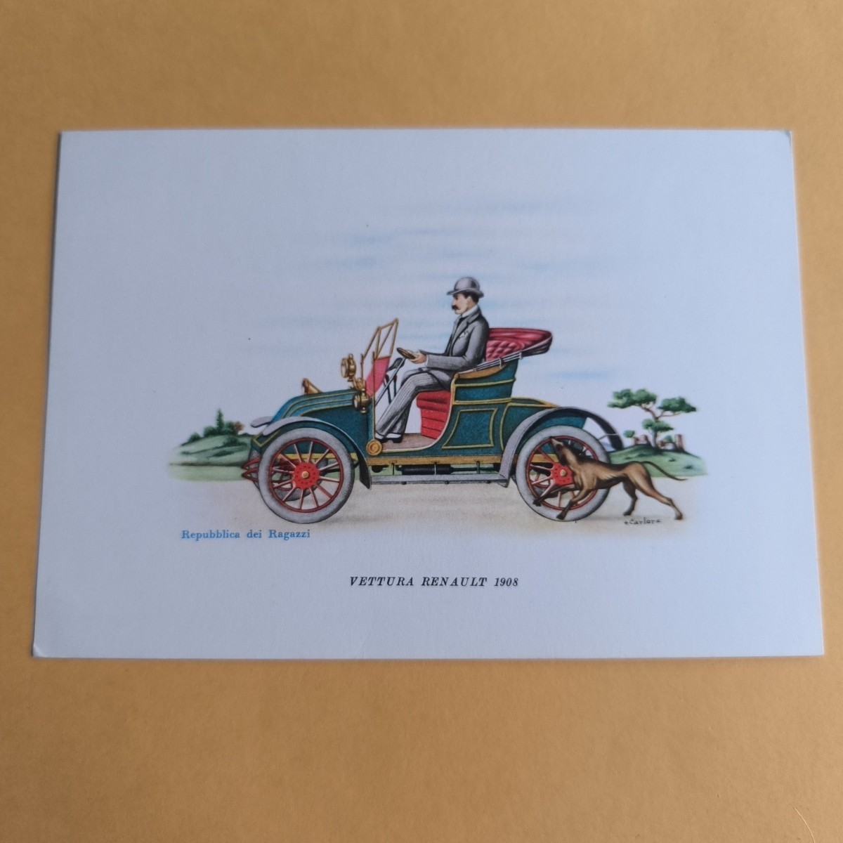 RENAULT 1908 CAR THE CARS FIRST SERIES - OLD COLOR POSTCARD -