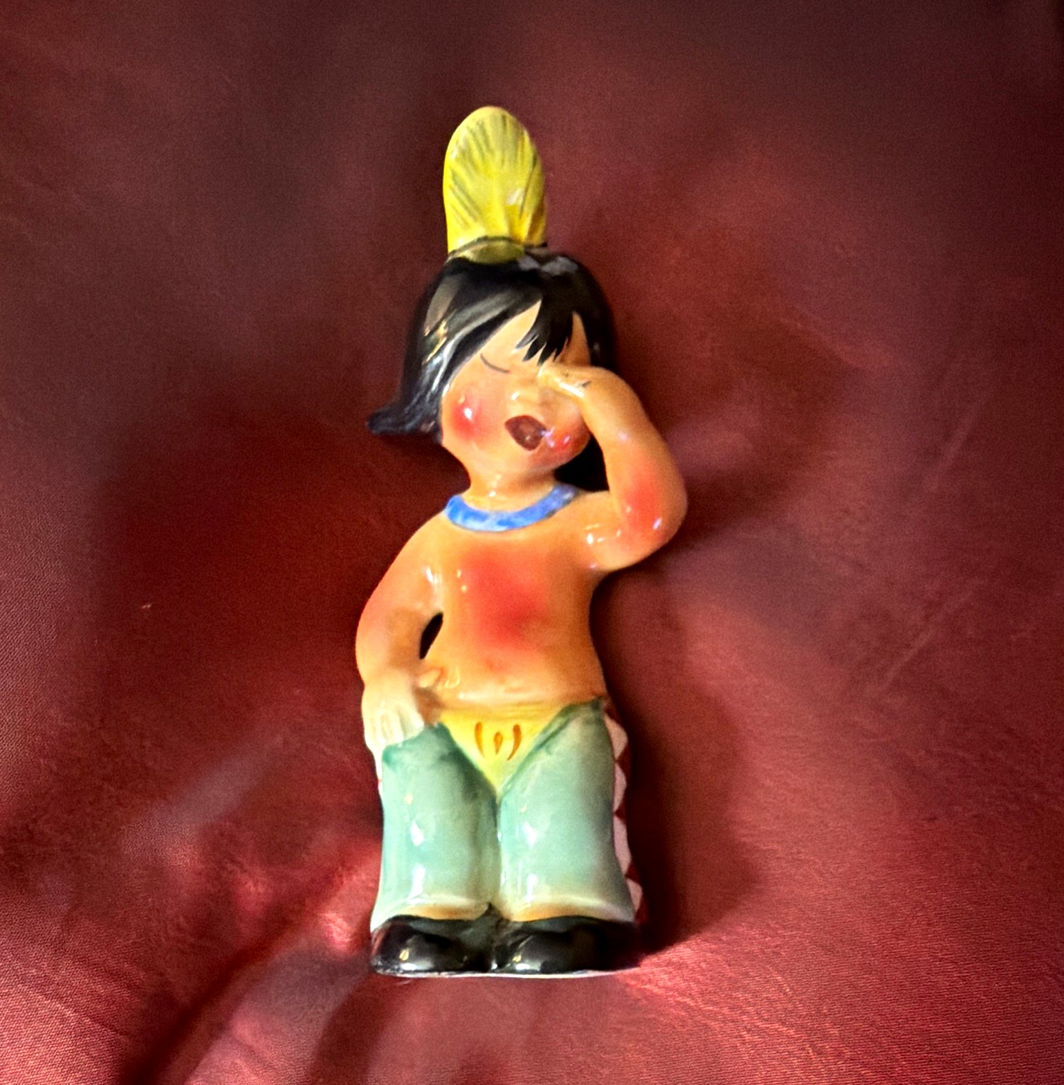 Vintage 1950s PY Japan Ceramic Native American Child Figurine - Mold 396 - Mint
