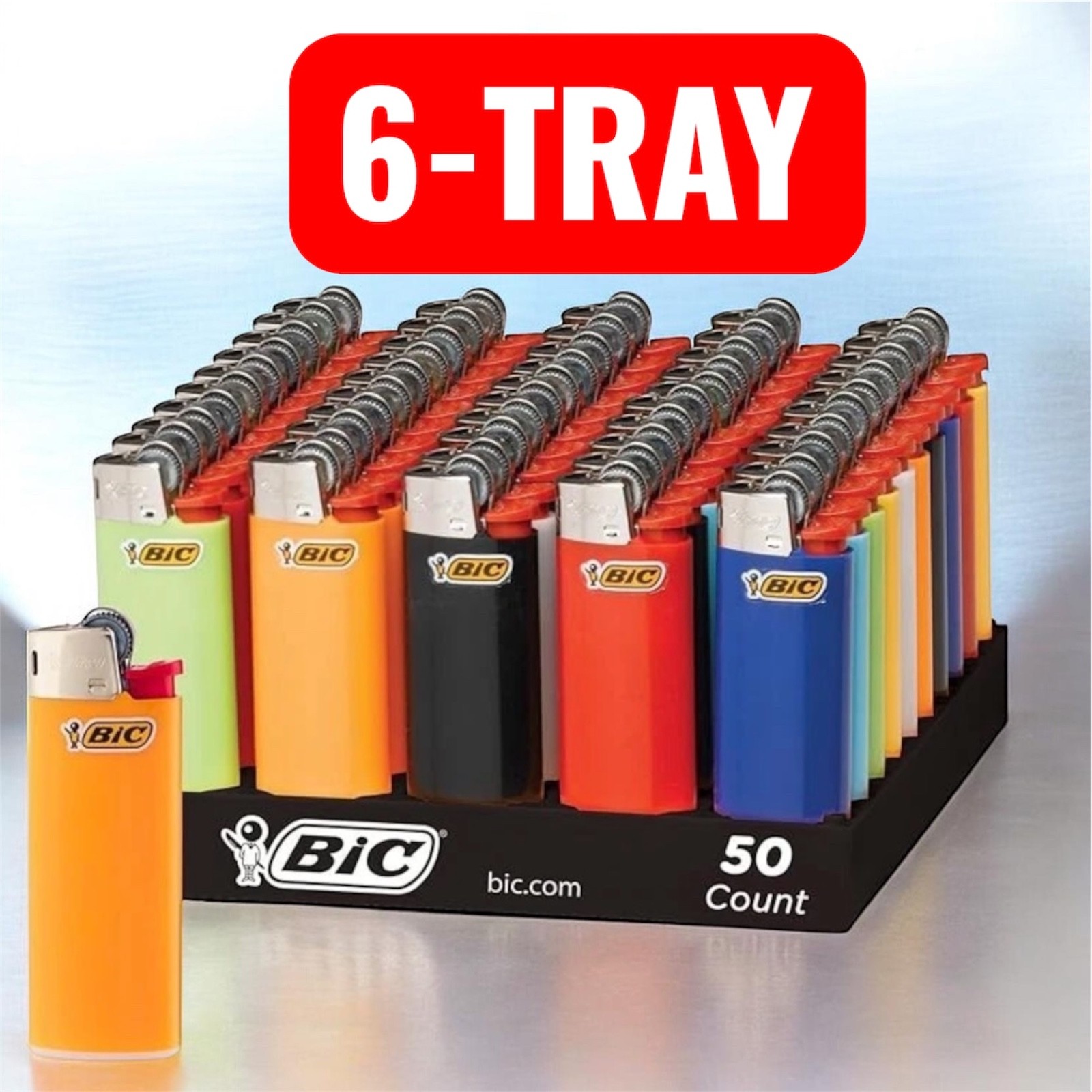 BIC Classic Maxi Lighters, Assorted Colors, 6-BLACK TRAY Lighters