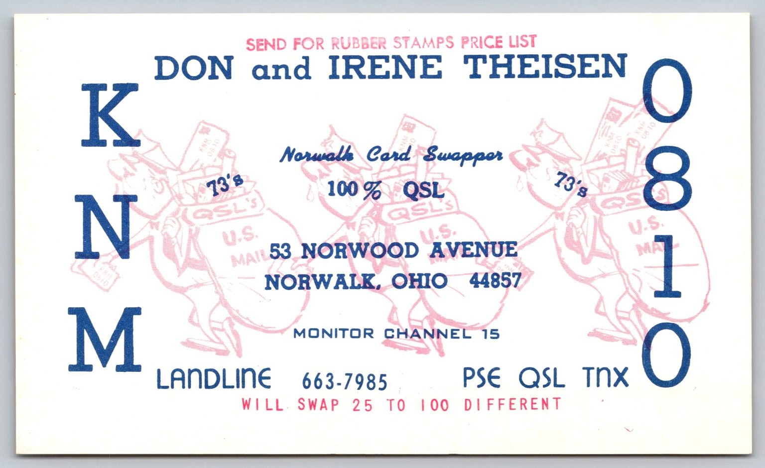 Vintage QSL Postcard Don & Irene Theisen Norwalk Ohio CB Radio B46