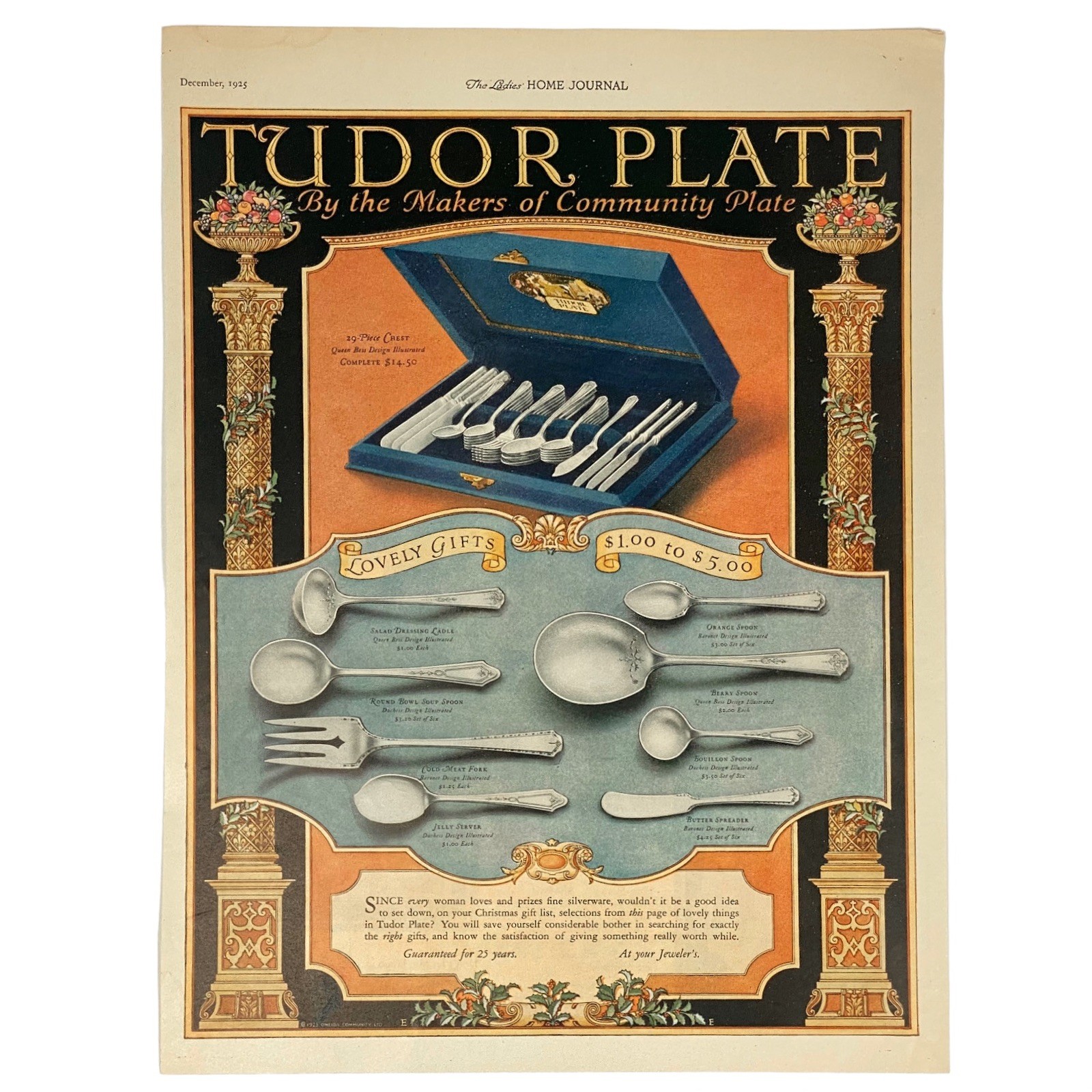 1925 Tudor Plate by Community Plate  Vintage Art Nouveau Print Ad
