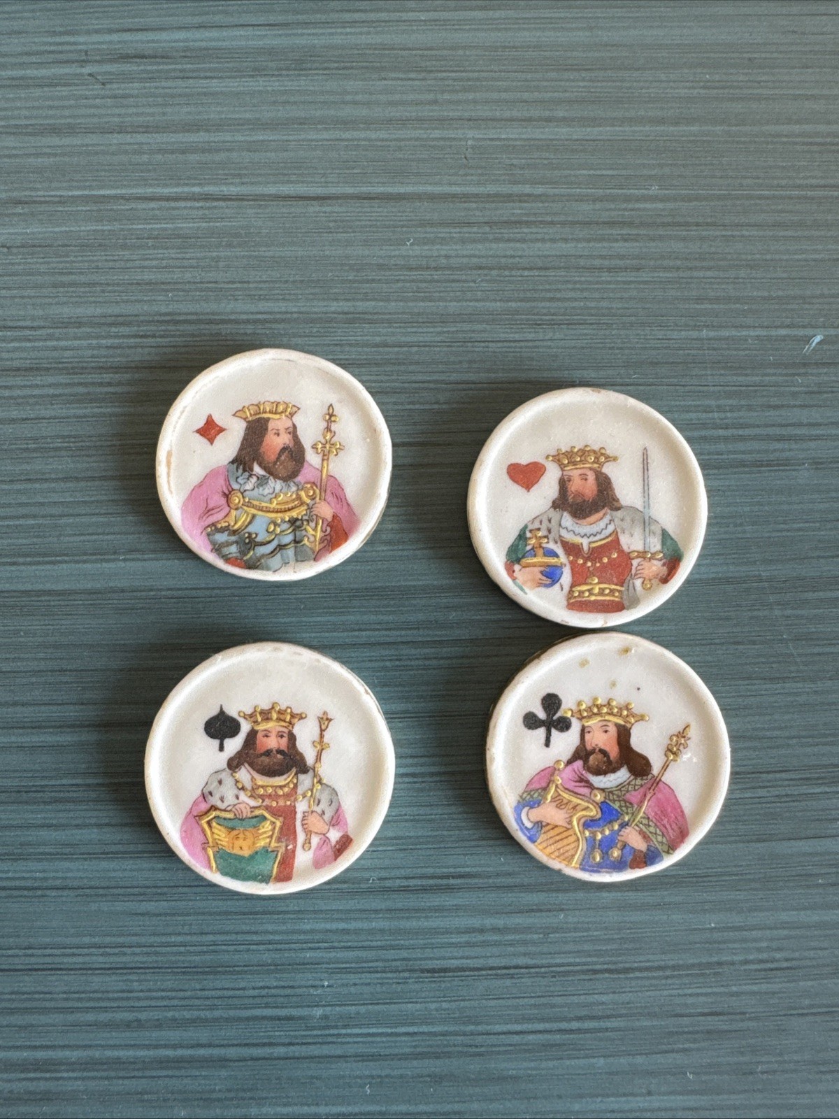 Antique 19th Century Gambling Whist Token Holder & Face Card Porcelain Tokens