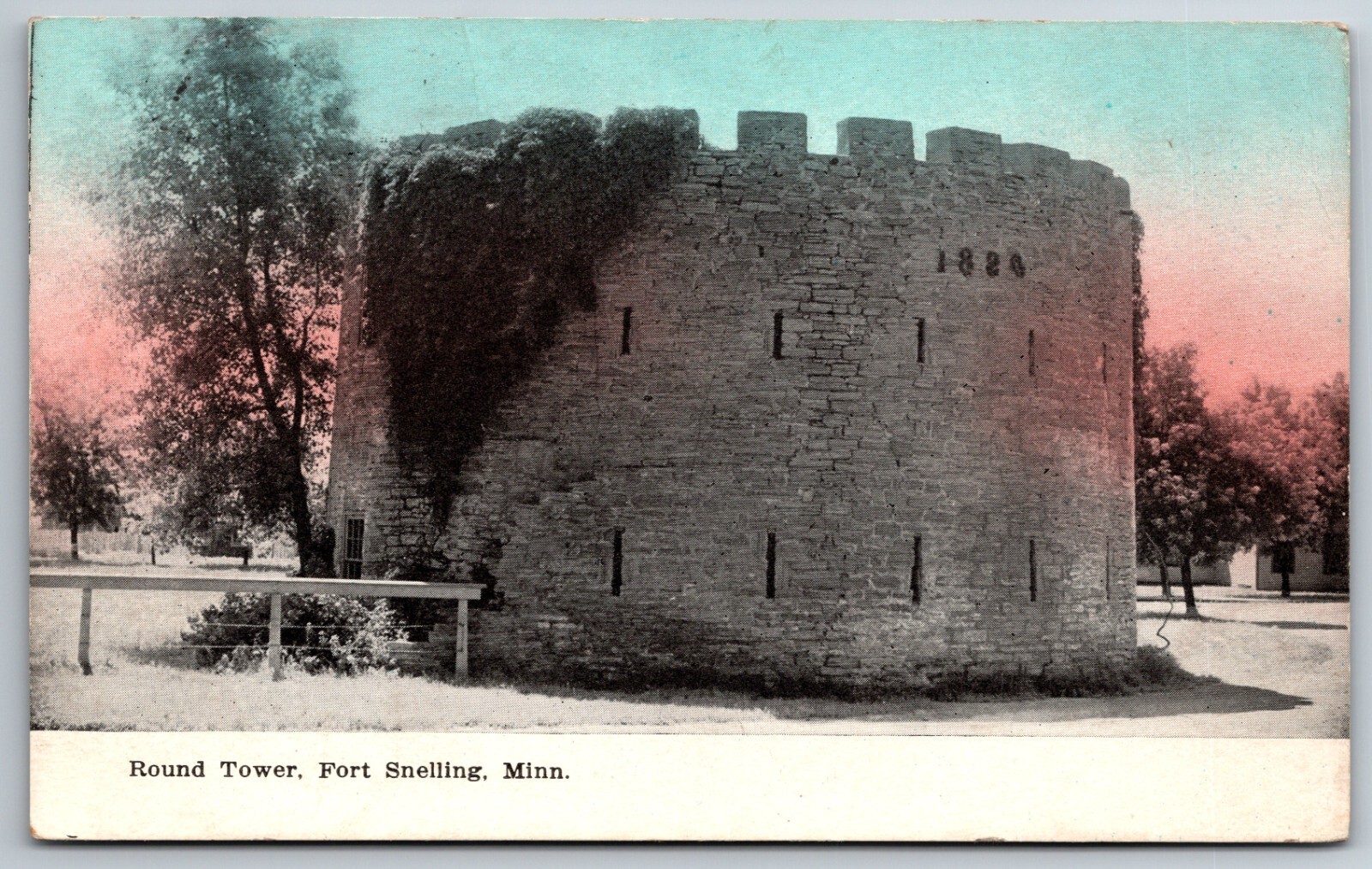 Historic Round Tower Building Fort Snelling Minnesota B&W Colored 1939  Postcard