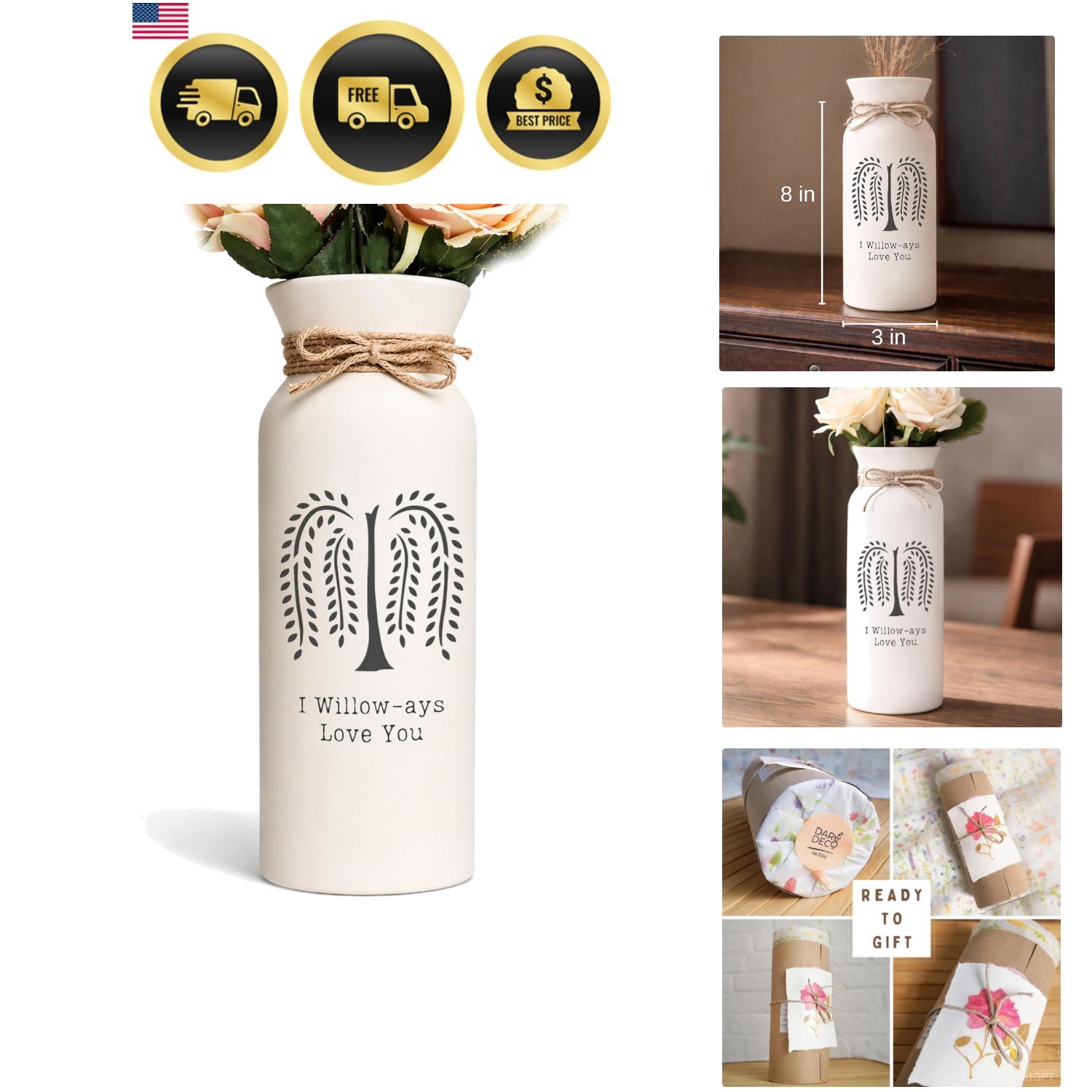 9th Anniversary Willow Gifts Vase for Her Pottery 9  Wife Him Couple