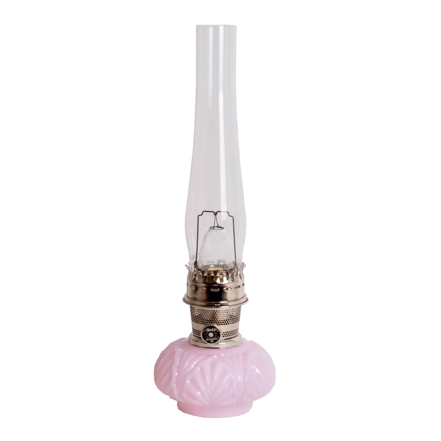 Aladdin Genie II Oil Lamp, Indoor Emergency Lighting, Pink Glass, Nickel Burner