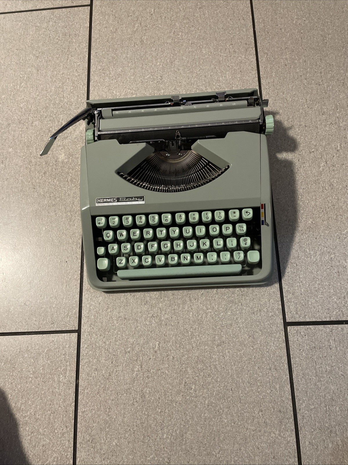 1963 Hermes Baby Swiss Typewriter - Sage Green Excellent Condition - Accent Keys