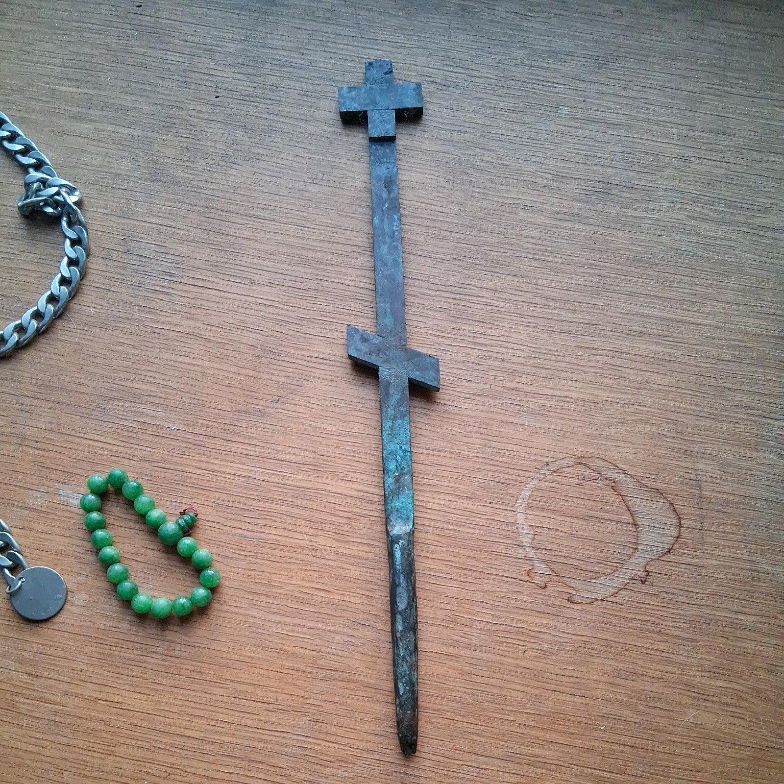 Old Antique Bronze Russian Orthodox Funeral Grave Marker  