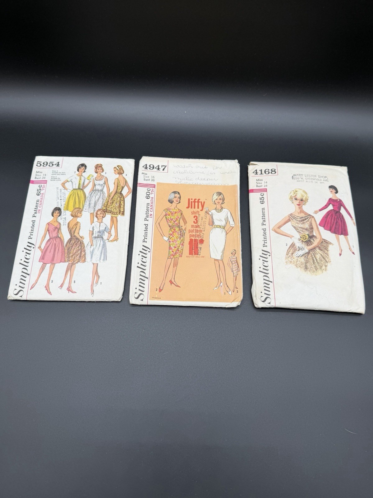 Vintage Simplicity Sewing Patterns Lot 5954 4947 4168 Classic 50’s 60s Dress CUT