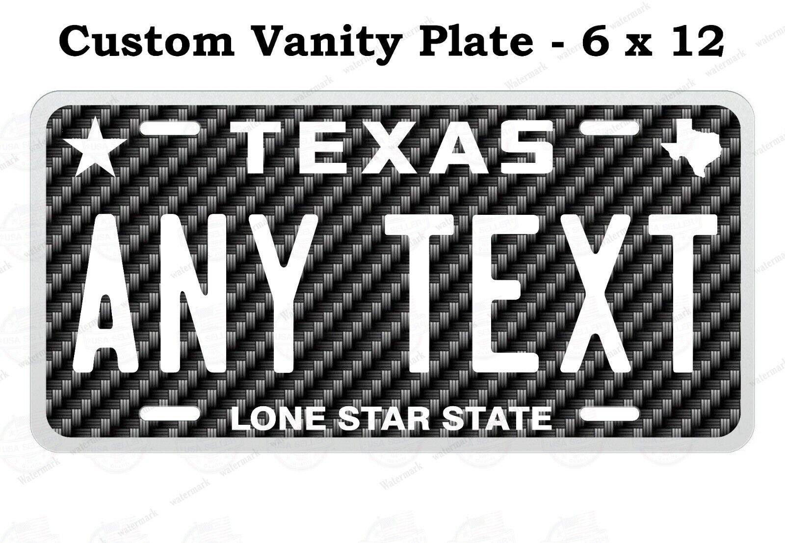 Black Carbon Fiber Design Texas State License Metal Plate Tag Auto Car ATV Bike