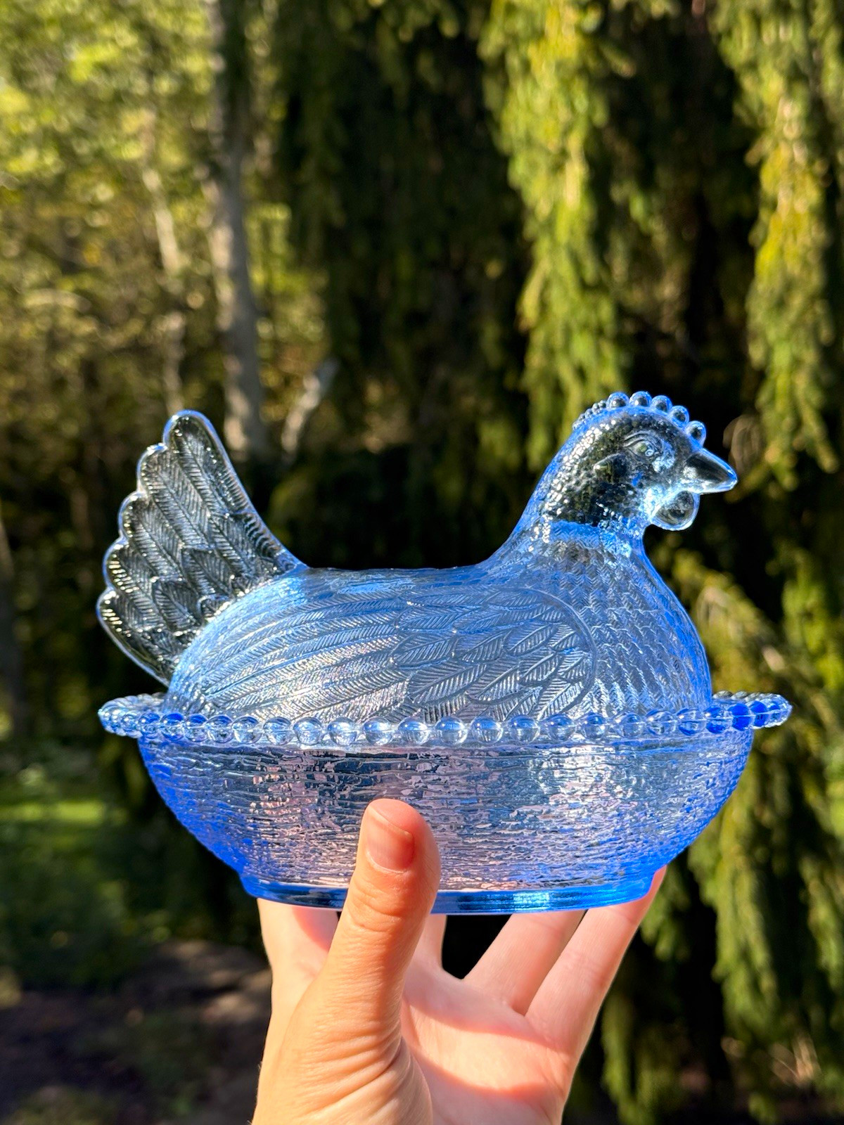 Vintage Indiana Glass Cornflower Blue Hen on Nest – 7”