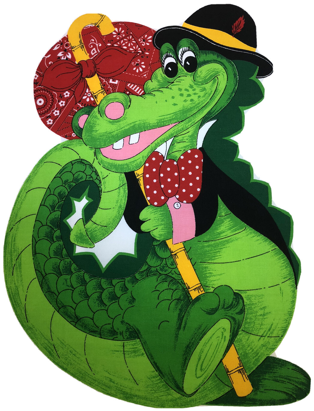 RARE Vintage Happy Alligator Crocodile Dragon Craft Fabric Panel Reptile Pillow