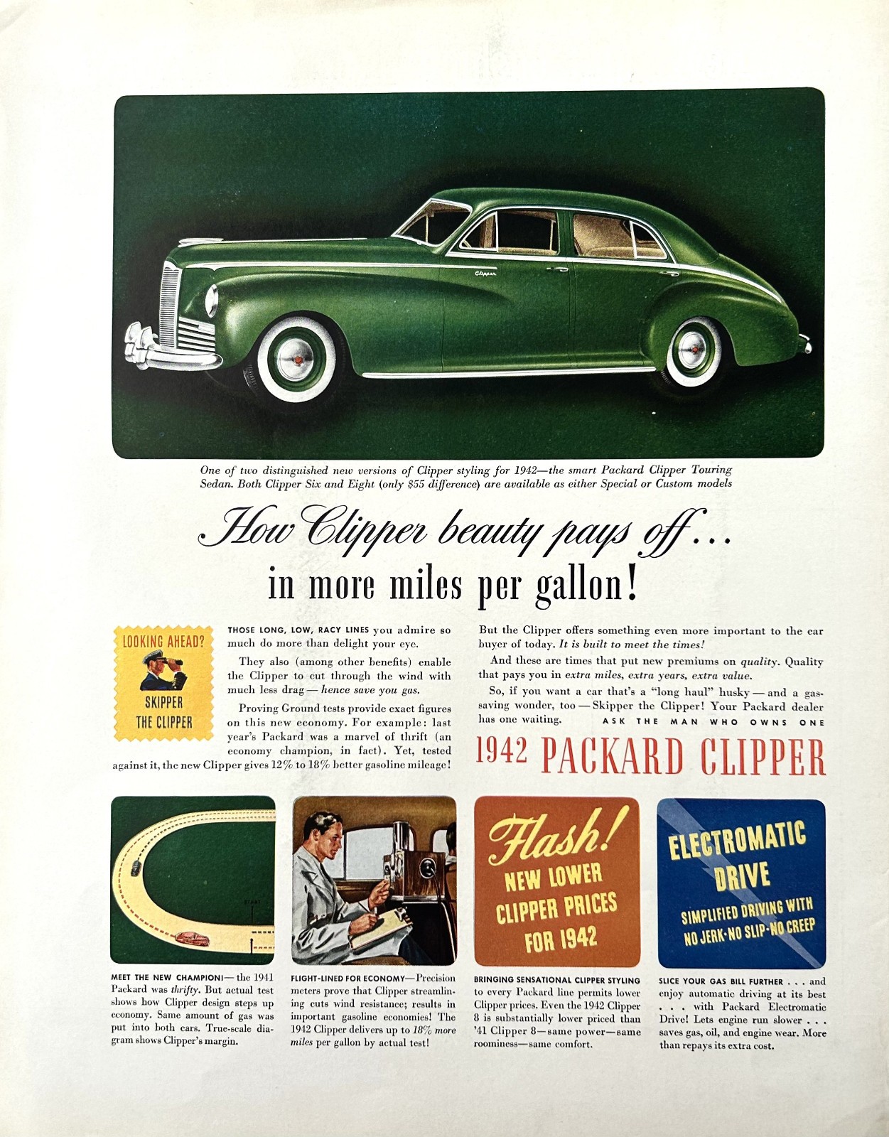 1941 Ad (10 3/4 X 13 3/4 inches) 1942 Packard Clipper Touring Sedan