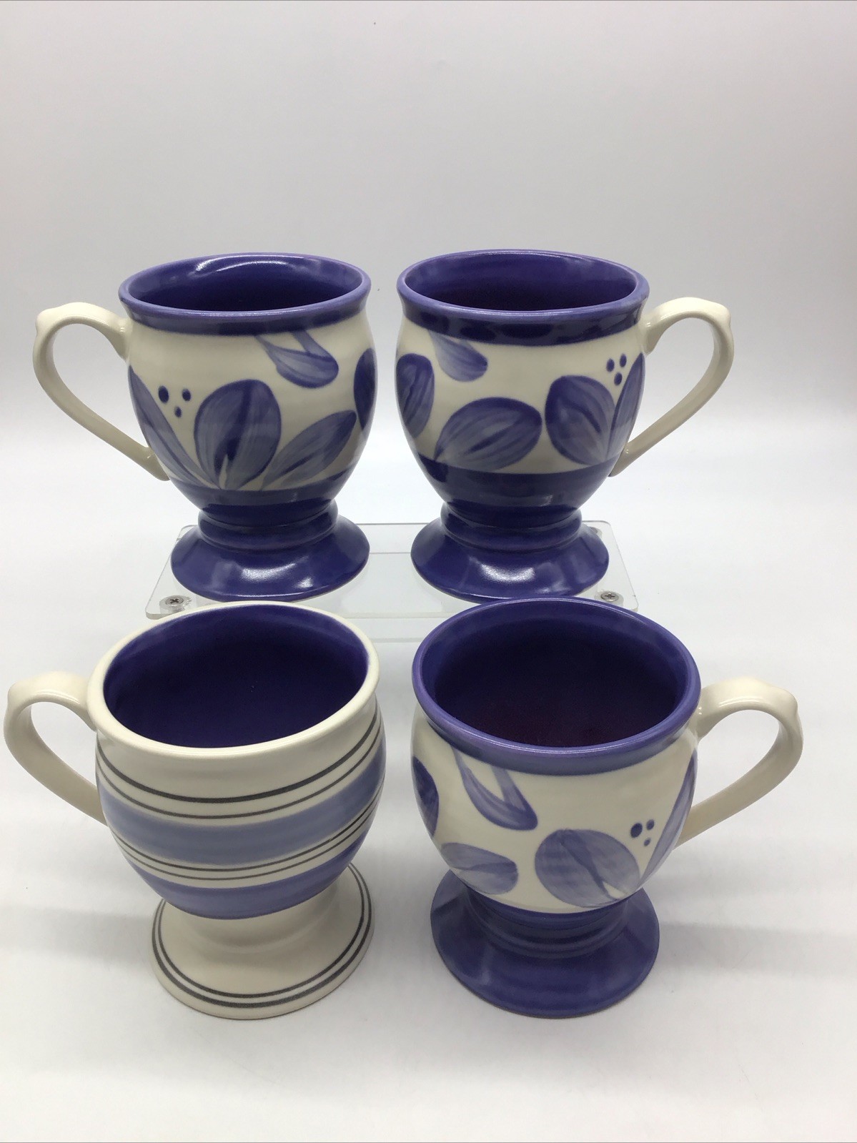 4 Pfaltzgraff Villa Flora And Rio Patterns Pedestal Mugs Coffee Cups Blue Design