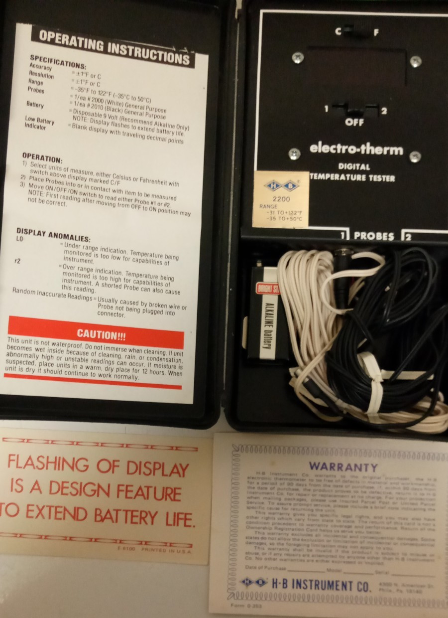 Vintage H-B Instrument Co Digital Thermometer Electro-Therm Temperature Tester