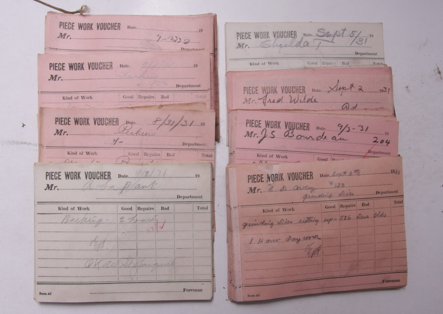 Sept 2 1931 Lamson Goodnow Piece Work Voucher Maunfacturing Pay Ephemera E39K