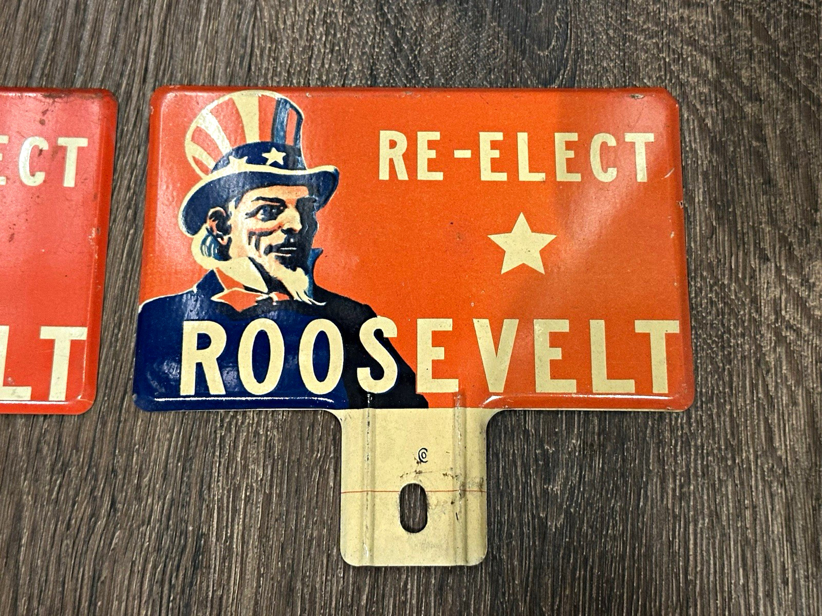 Vintage RE-ELECT ROOSEVELT Uncle Sam Political Campaign License Plate Topper