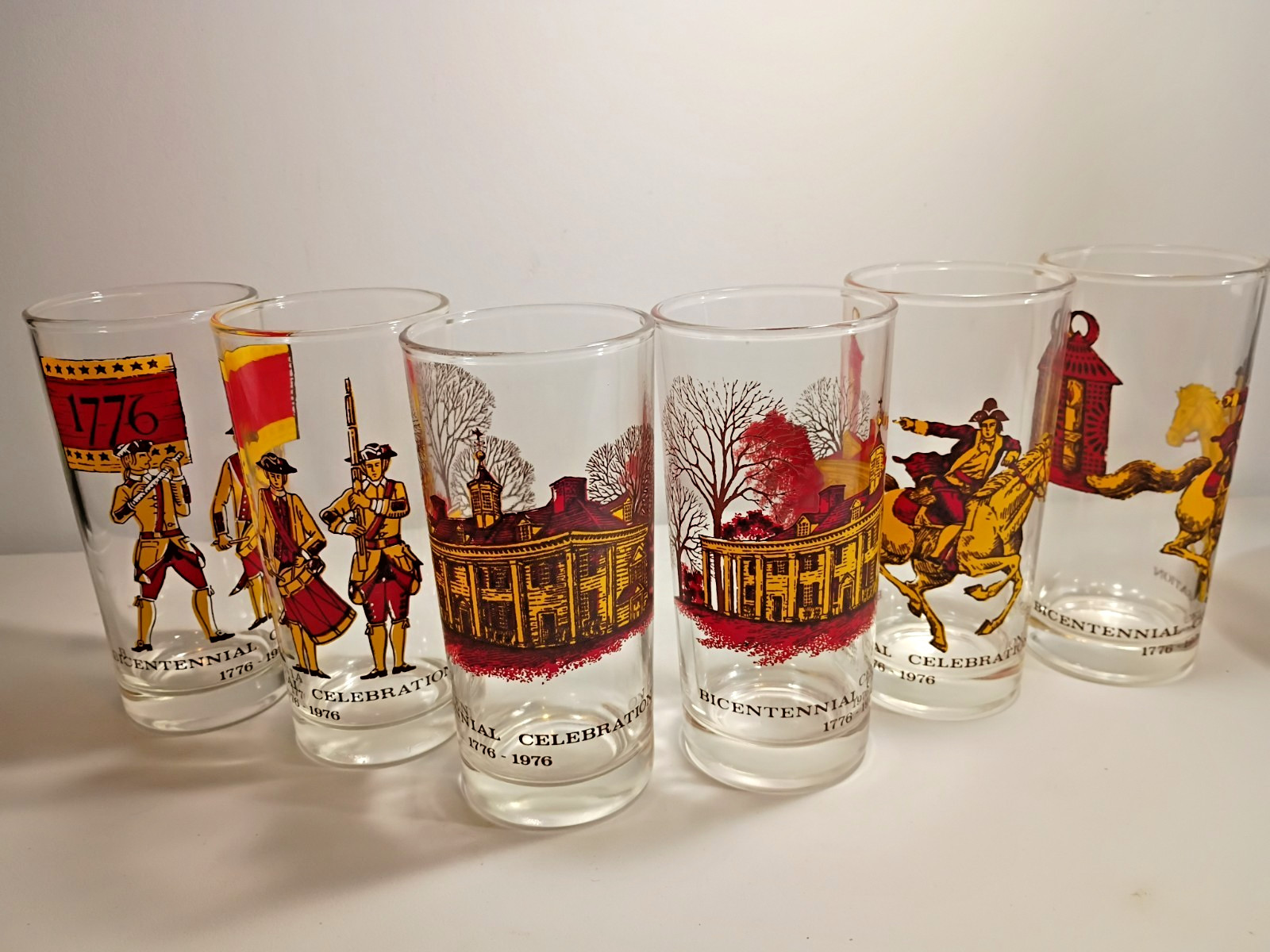 Vintage 1776-1976 Bicentennial Drinking Tumbler Glasses Lot of 6 America Patriot