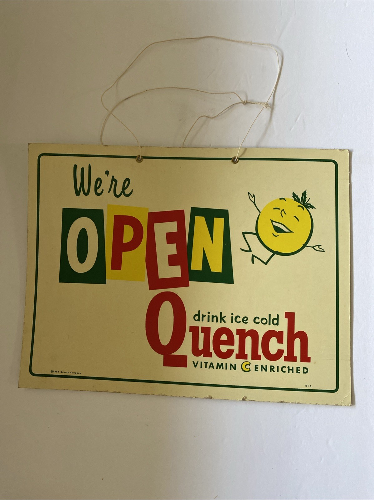 Vintage Original 1960s Quench Soda Sign Open Closed Pop Drink