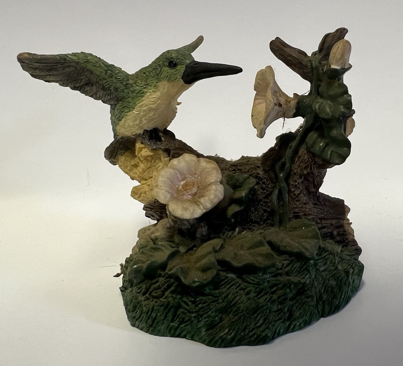 Vintage hand-painted resin ruby-throated hummingbird figurine