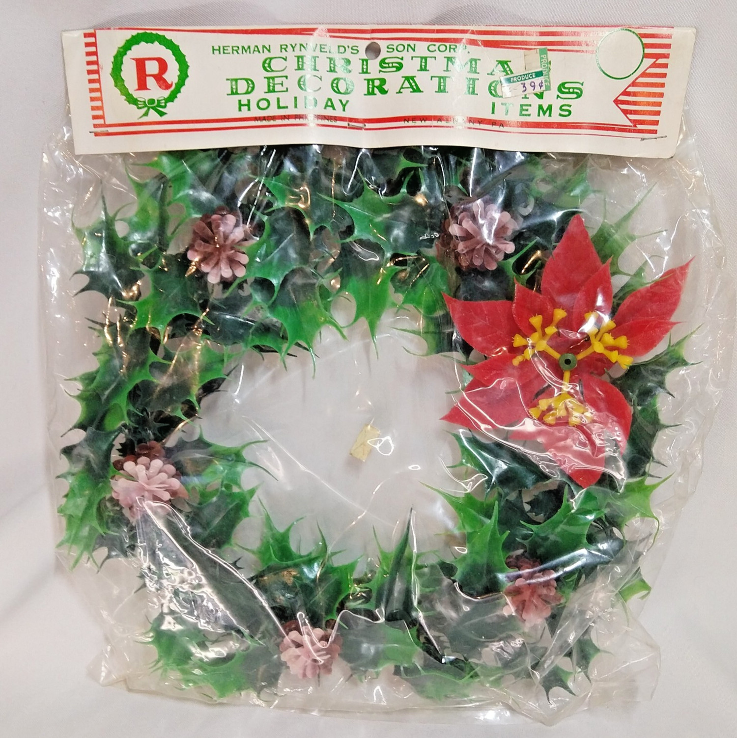 Vintage Herman Rynveld\'s Sons Christmas Wreath NEW NOS Plastic Ivy Philippines