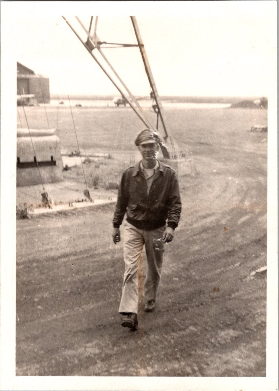 Vtg Photo 1945 Man in Bomber Jacket & Cap USAF 3 Emergency Rescue Squadron Japan