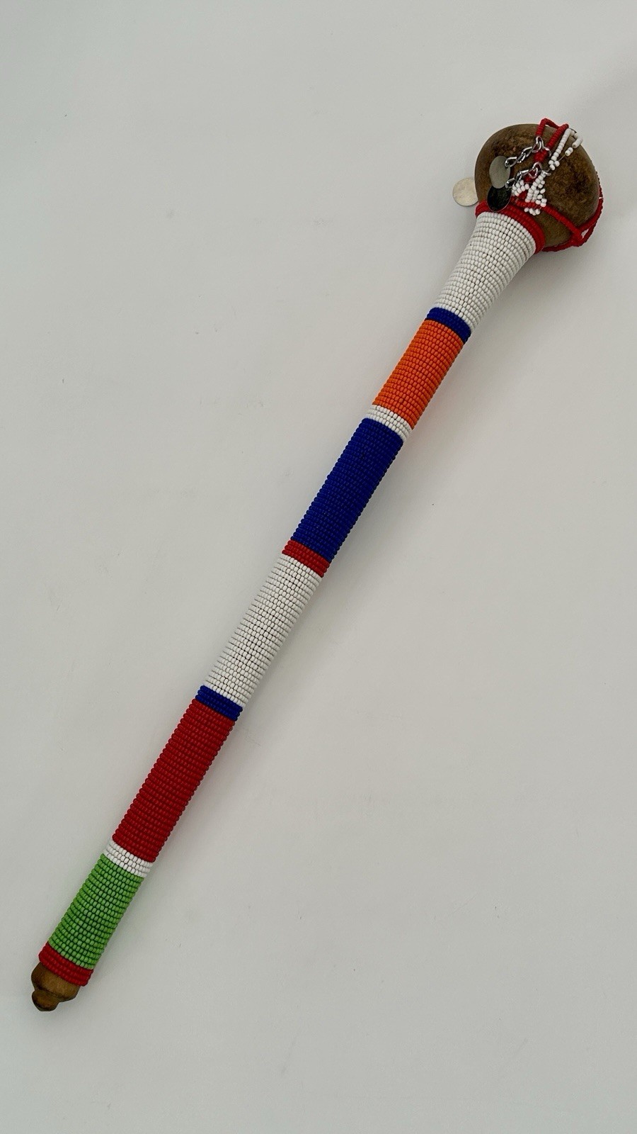 Maasai Beaded Wood Rungu Kenya Tribal Ceremonial Talking Stick Coin 16″ 90s VTG