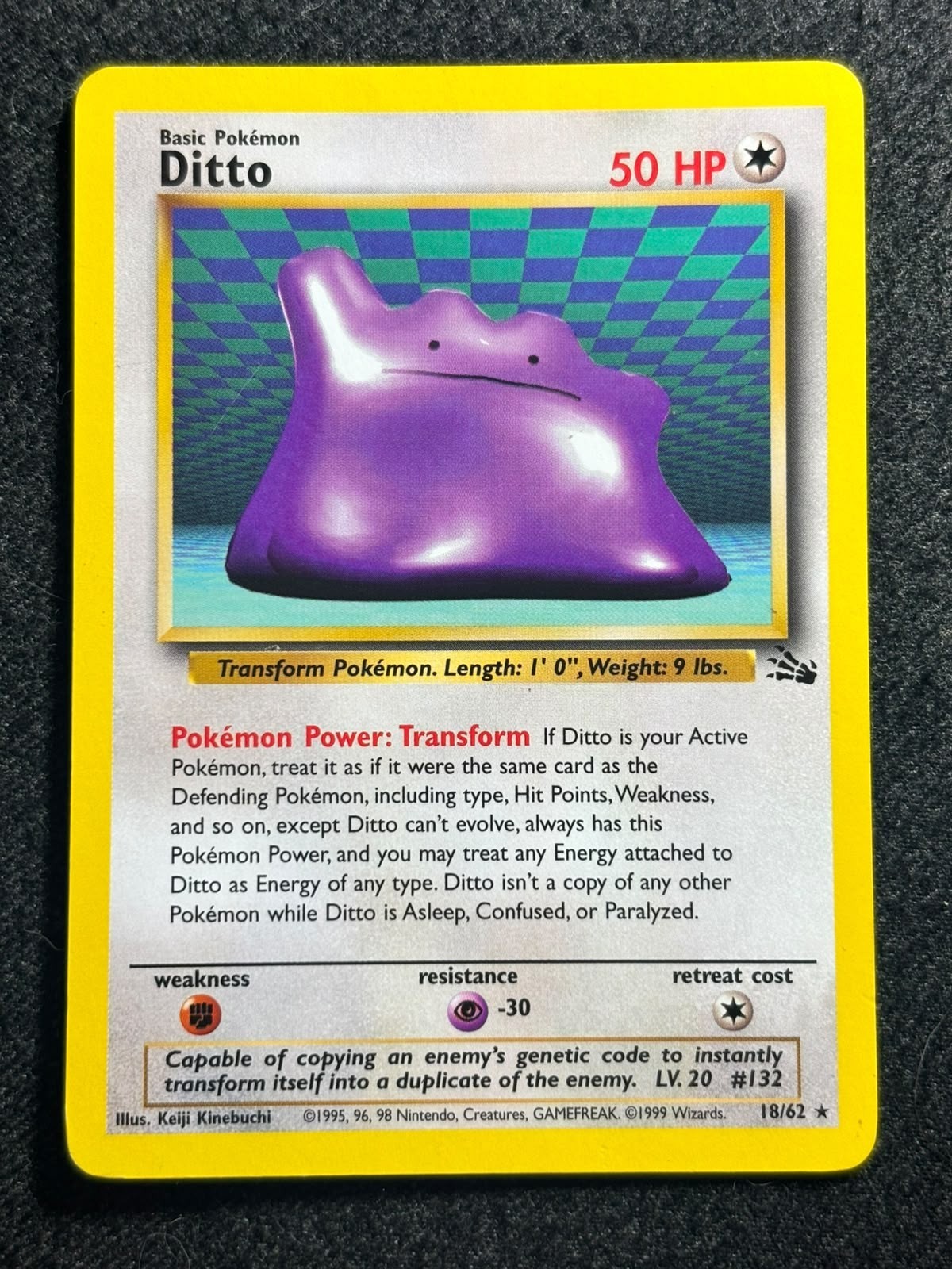 Ditto 18/62 Pokemon Card 1999 Fossil Set WOTC Vintage Non Holo Rare LP