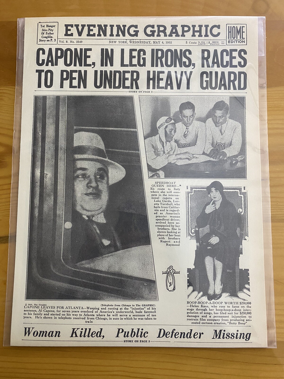 VINTAGE NEWSPAPER HEADLINE ~CHICAGO MOB GANGSTER MOBSTER AL CAPONE PRISON 1932