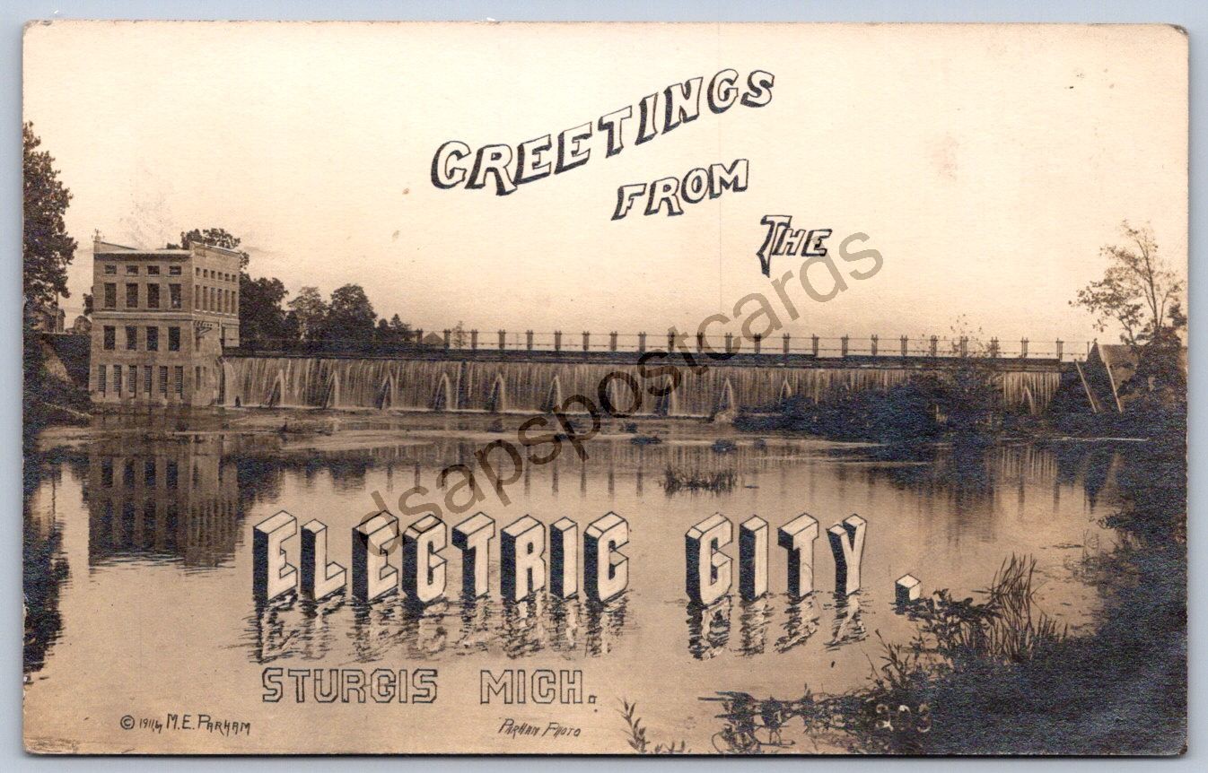 K52/ Sturgis Michigan RPPC Postcard c1910 Greetings from Electric City 79
