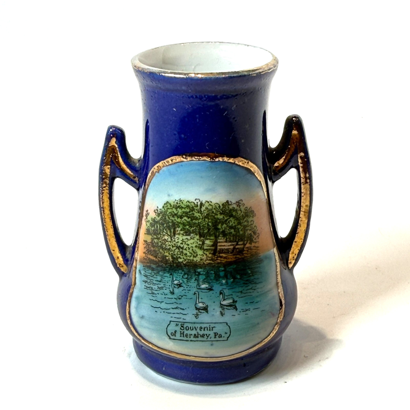HERSHEY PA Pennsylvania ANTIQUE Souvenir China COBALT TRINKET VASE