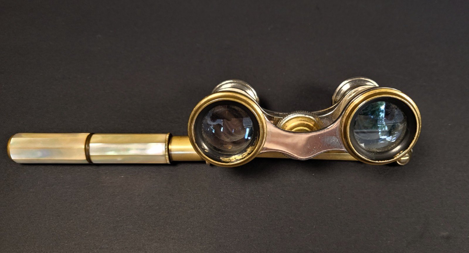 Antique Chevalier Paris Mother-of-Pearl Opera Glasses with Lorgnette Handle & Po