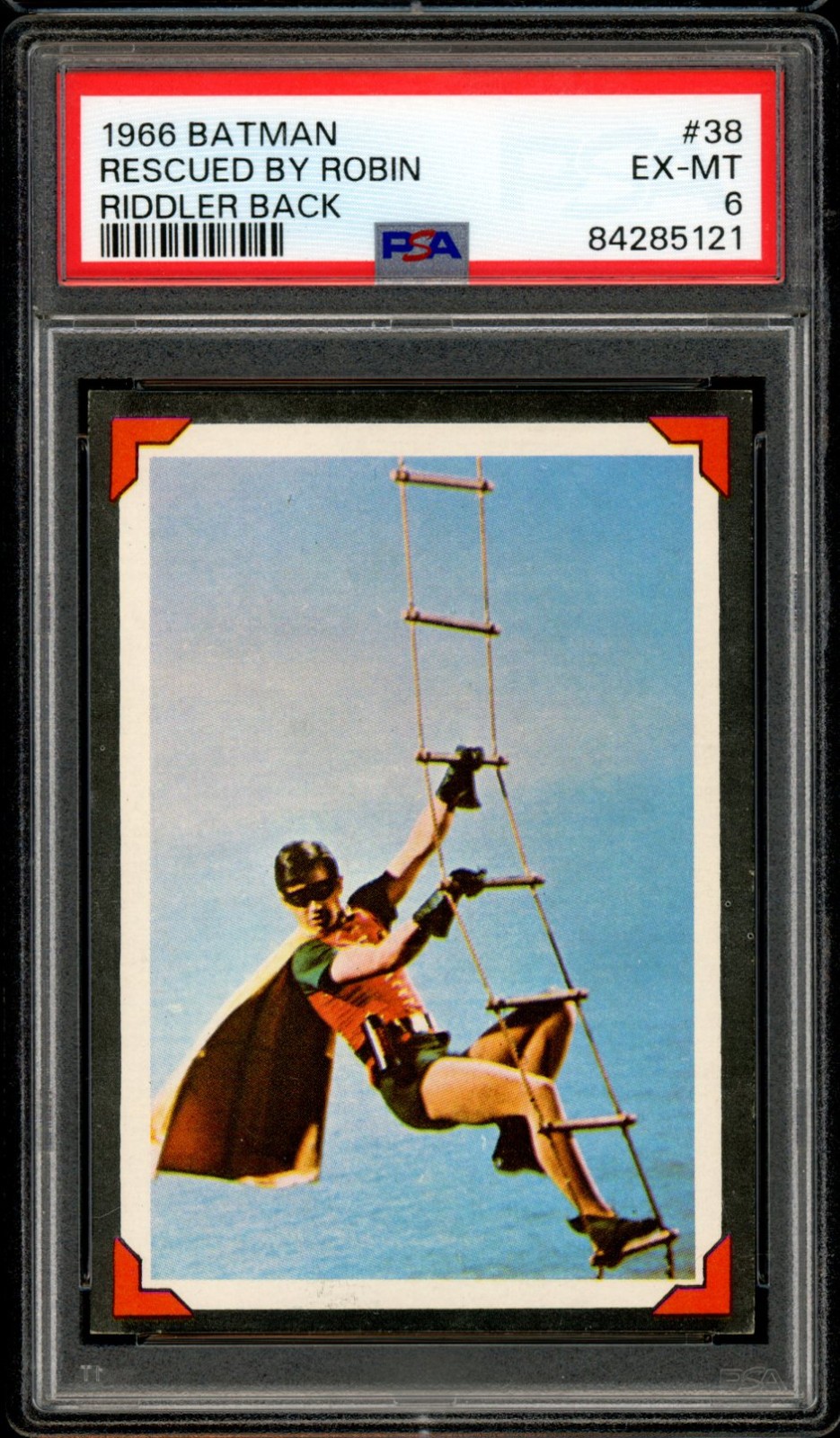 1966 TOPPS USA BATMAN Riddler Back #38 Rescued By Robin PSA 6 EX-MT Card