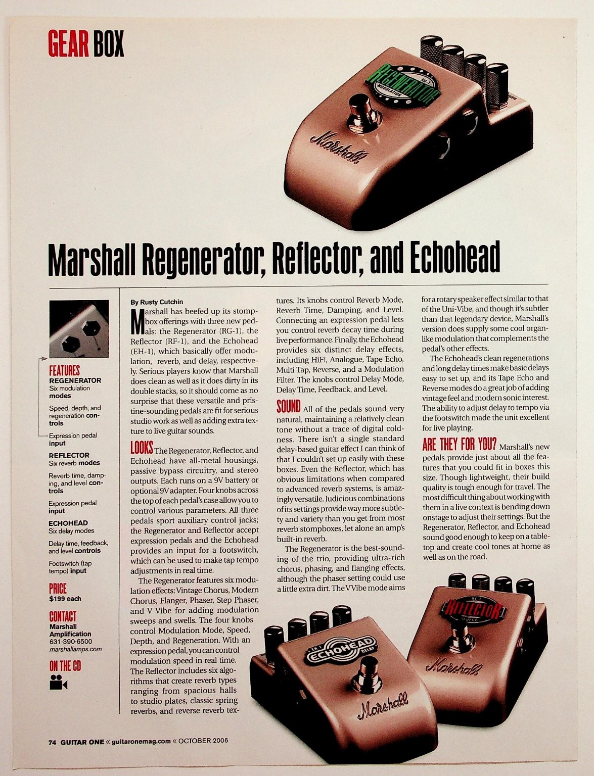 Marshall Guitar Pedals Review Article GUITAR ONE Magazine October 2006 Ephemera