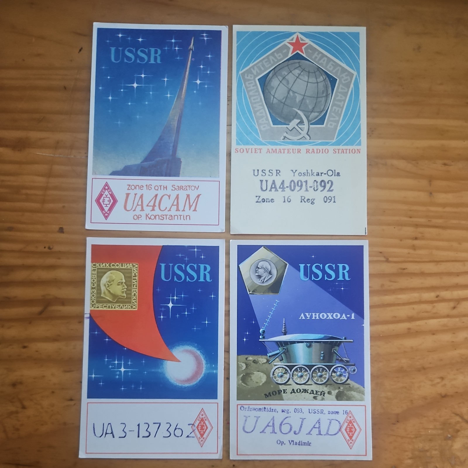 Lot of 4 1971-75 Russian USSR QSL Cards. Space Race Lenin Ham Radio. To VK3IM