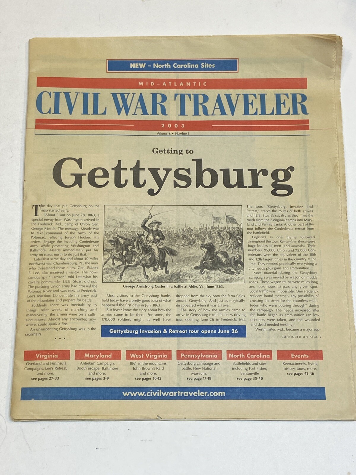 Civil War Traveler Newspaper Getting to Gettysburg Antietam Fort Fisher NC 2003