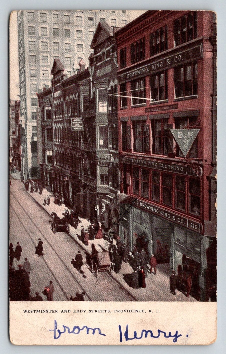 1907 Providence RI Westminster Eddy Streets City Life Postcard Browning King Co