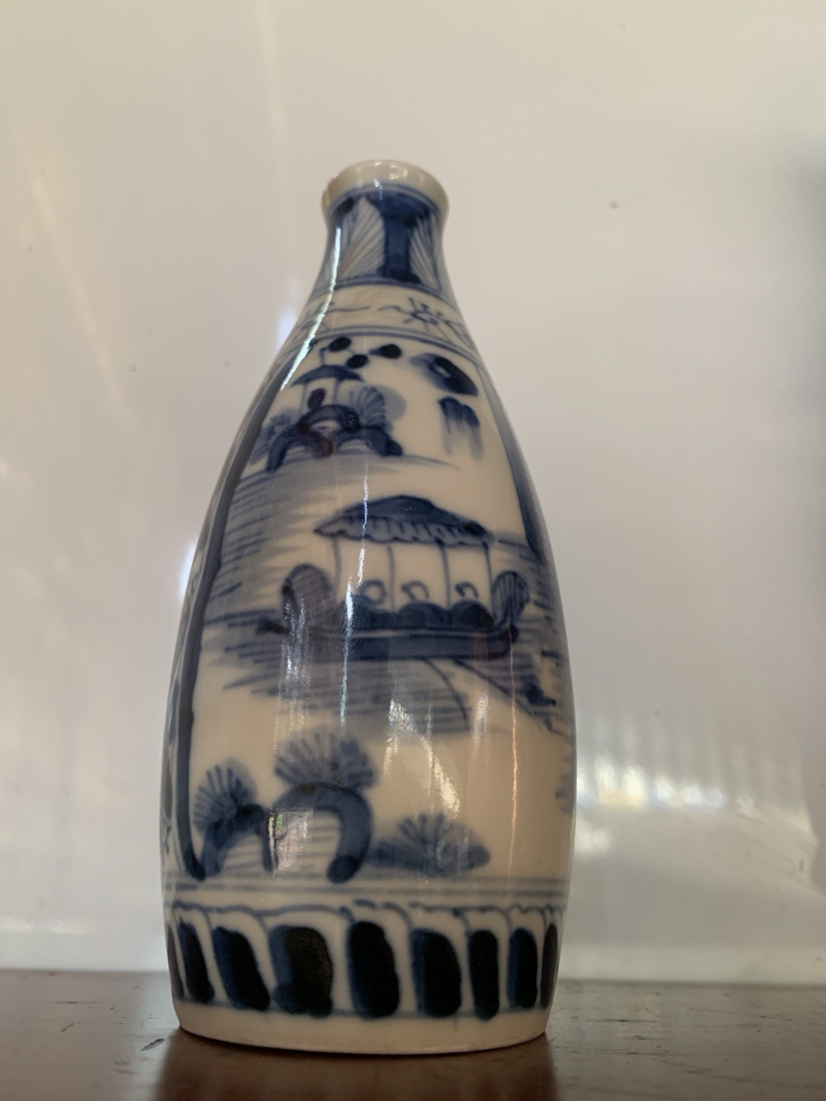 Vintage Japanese Sometsuke Tokkuri Sake Bottle Kanji Poem Red Cliff