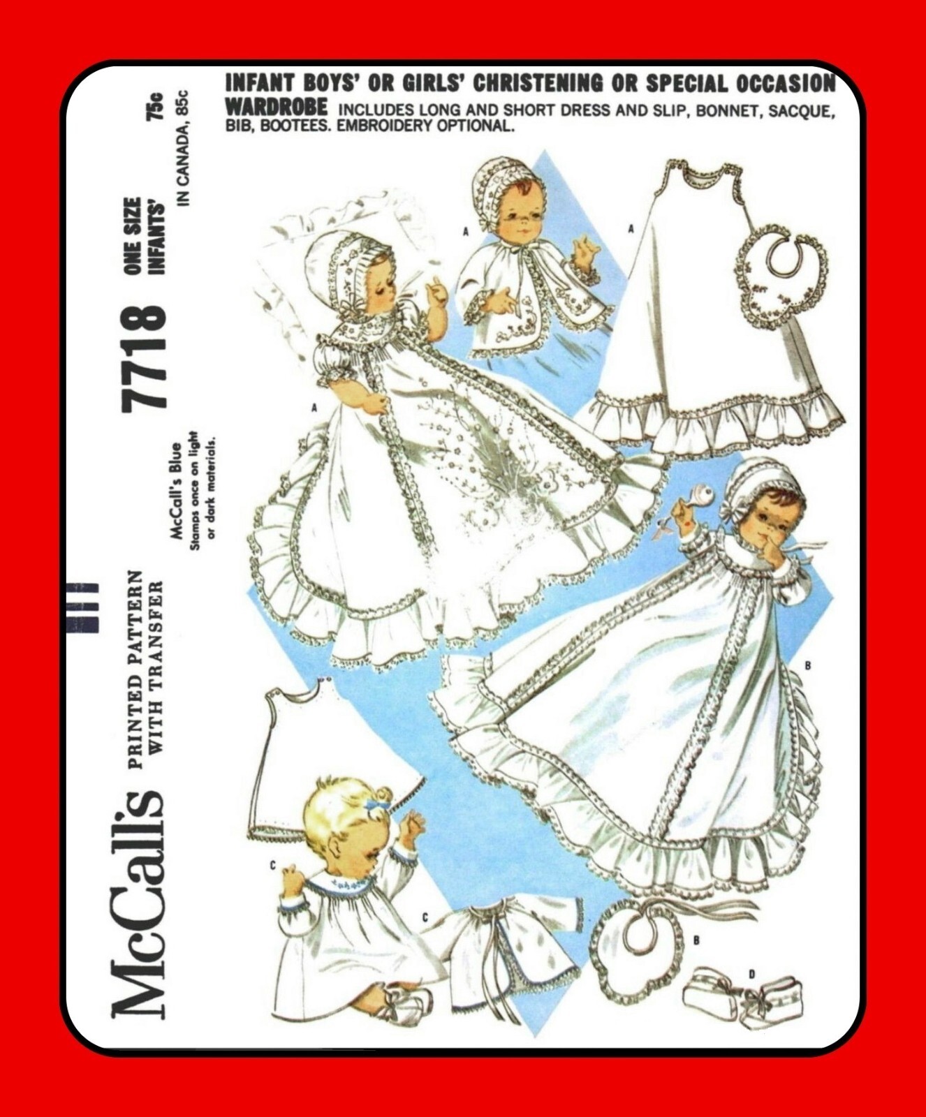 Infant BABY Baptism DRESS Christening GOWN Pattern EMBROIDERED 7718 Vtg 1965