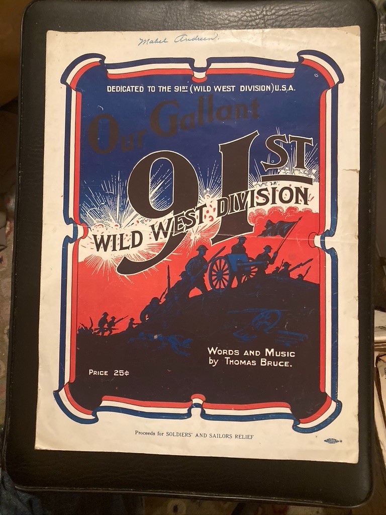 Rare Sheet Music 91st Division  World War One WWI Wild West  1919 US Army Relief