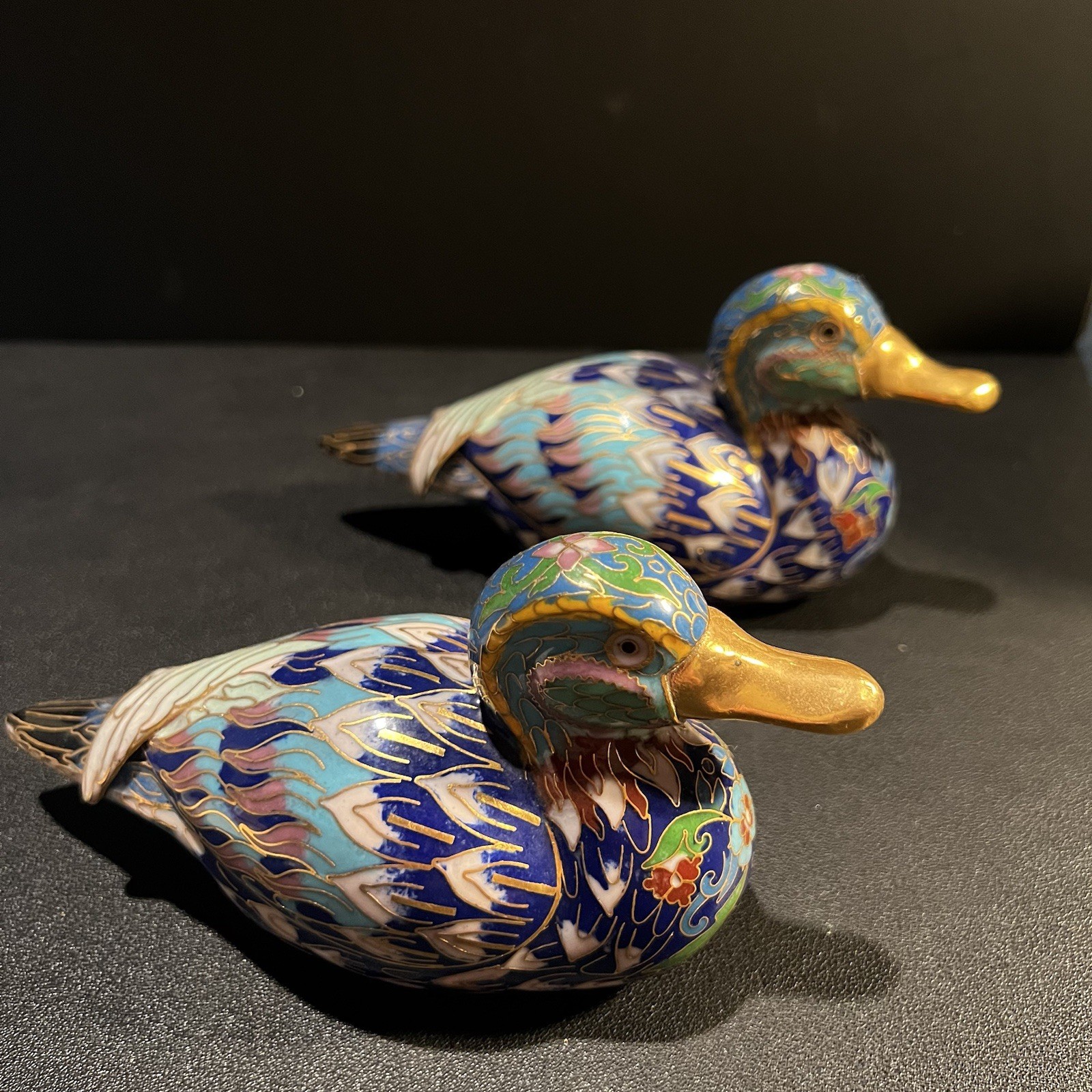 Pair Of  Vintage Cloisonné Duck Figurines 