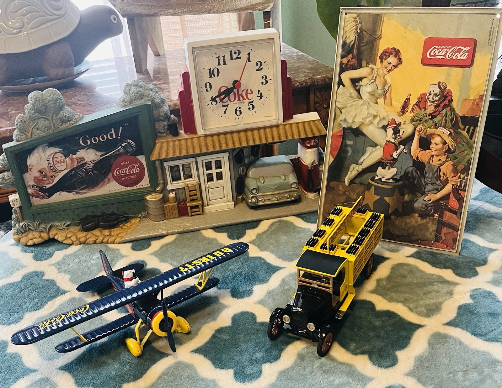 Vintage Coca-Cola Collection Lot Clock Station -Biplane Delivery Truck Tin Sign⁠