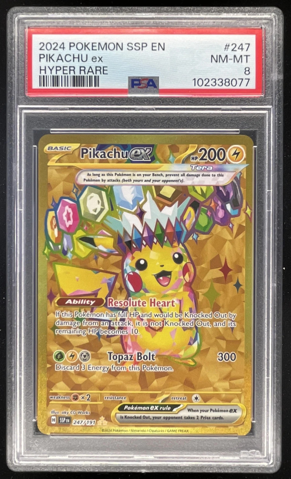 2024 Pokemon Surging Sparks #247/191 Pikachu Ex PSA 8