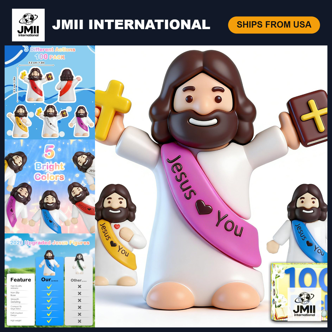100PCS Mini Jesus Figurines - Colorful Tiny Jesus Figures for Easter, Baptism, F