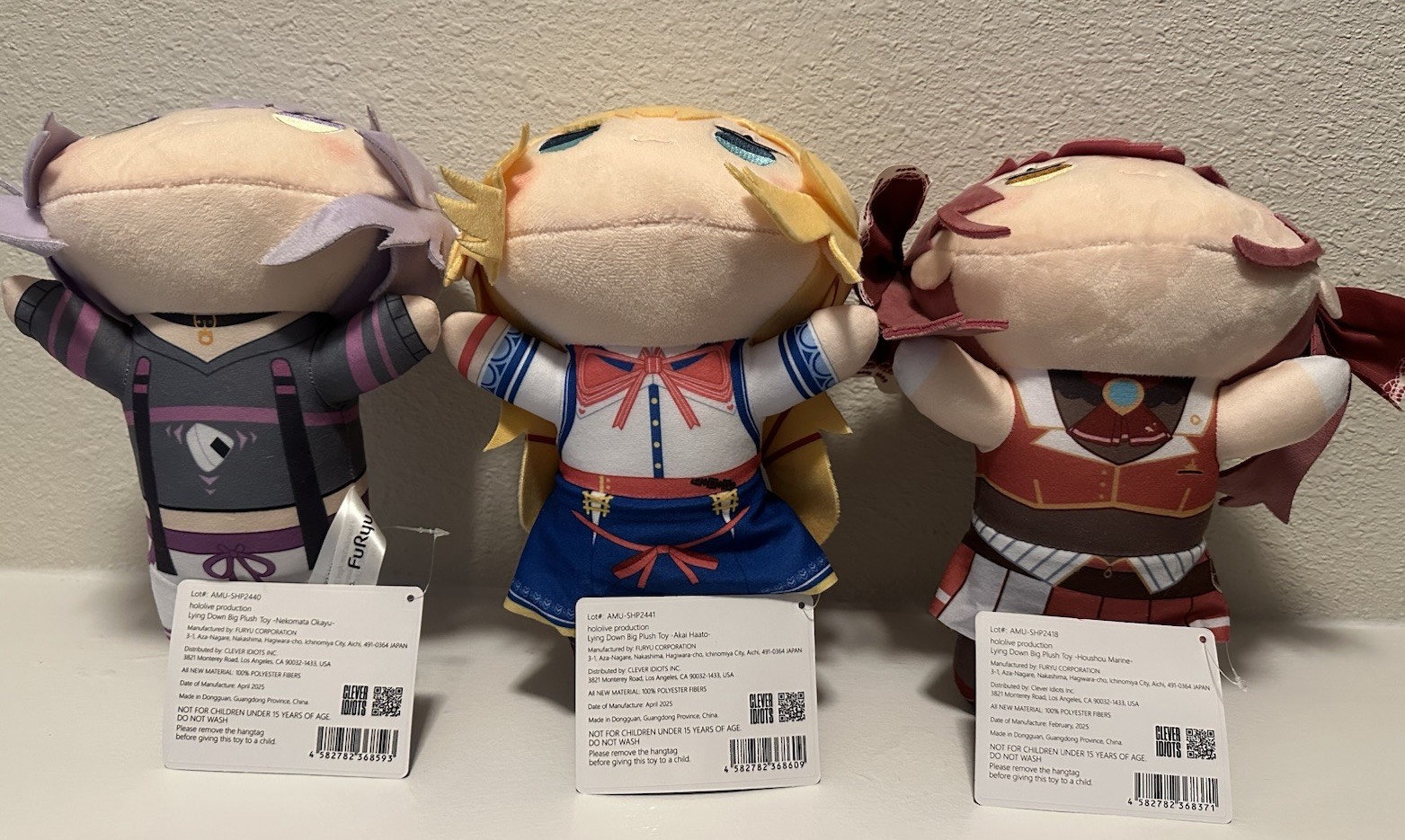 3x Hololive 10” Plush Nekomata Okayu Akai Haato Houshou Marine Plush NWT Round1