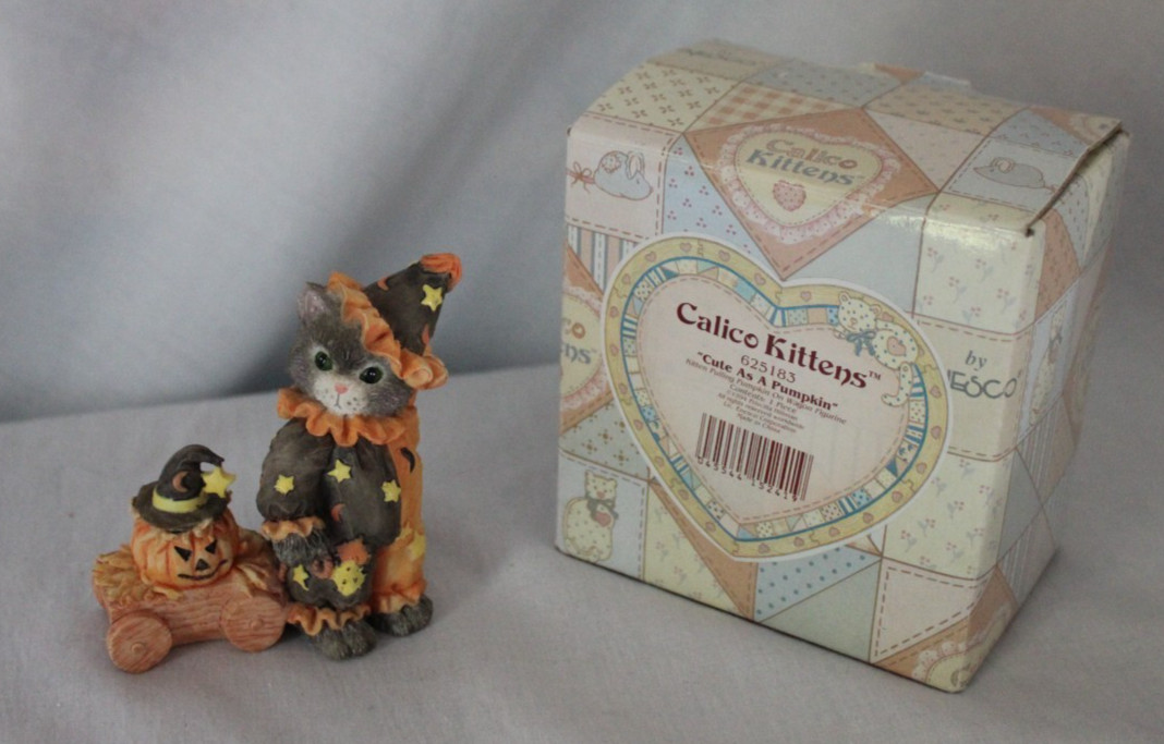 1994 Enesco Calico Kittens, Cute As A Pumpkin, Halloween Figurine, 625183